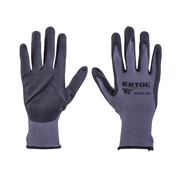 Népszerű EXTOL PREMIUM Kötött kesztyű nylon-Spandex, varrat nélküli, méret: 10' nitrilbe mártott teny. és ujjhegy, gumírozott mandzsetta