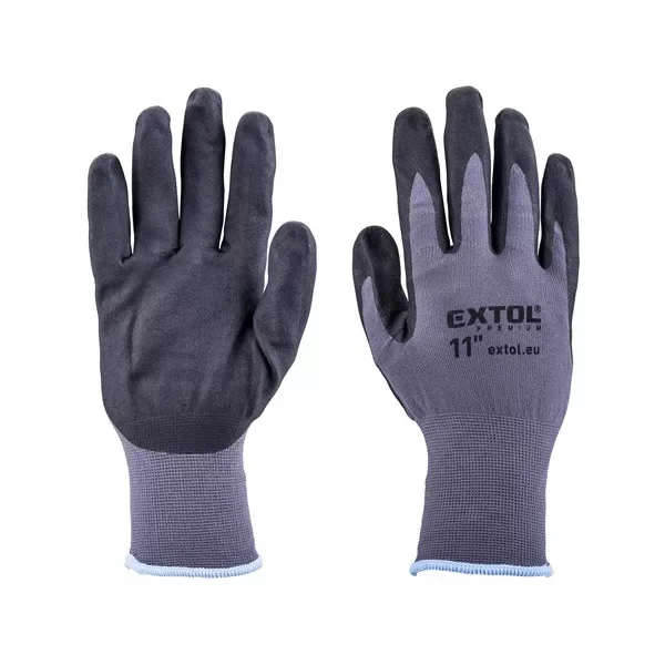 Ne maradj le EXTOL PREMIUM Kötött kesztyű nylon-Spandex, varrat nélküli, méret: 11' nitrilbe mártott teny. és ujjhegy, gumírozott mandzsetta