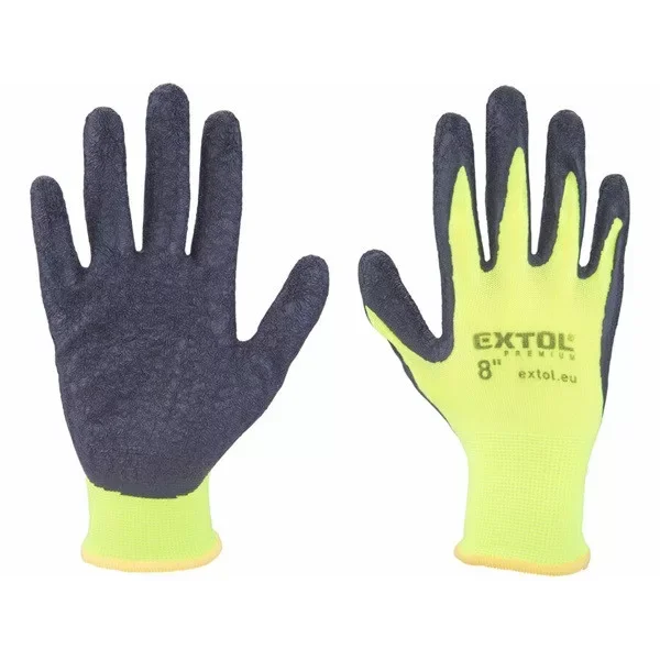 EXTOL PREMIUM kötött kesztyű nylon, varrat nélküli, méret8' latexbe mártott teny. és ujjhegy, gumírozott mandzsetta Biztonságos vásárlás