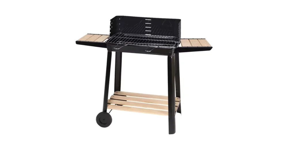 Szezonális akció Nagy faszenes kerti grill 5 szintes állítható ráccsal, fa polcokkal és kerekekkel V2MQ53W323